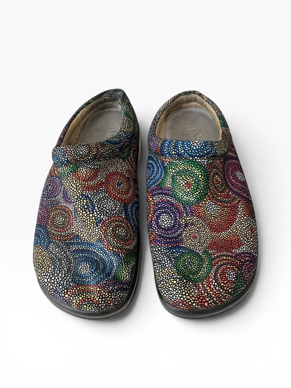 Alegria Kayla 387 Bullseye Clogs Mules Women's Size 39 Colorful Spiral Comfort
